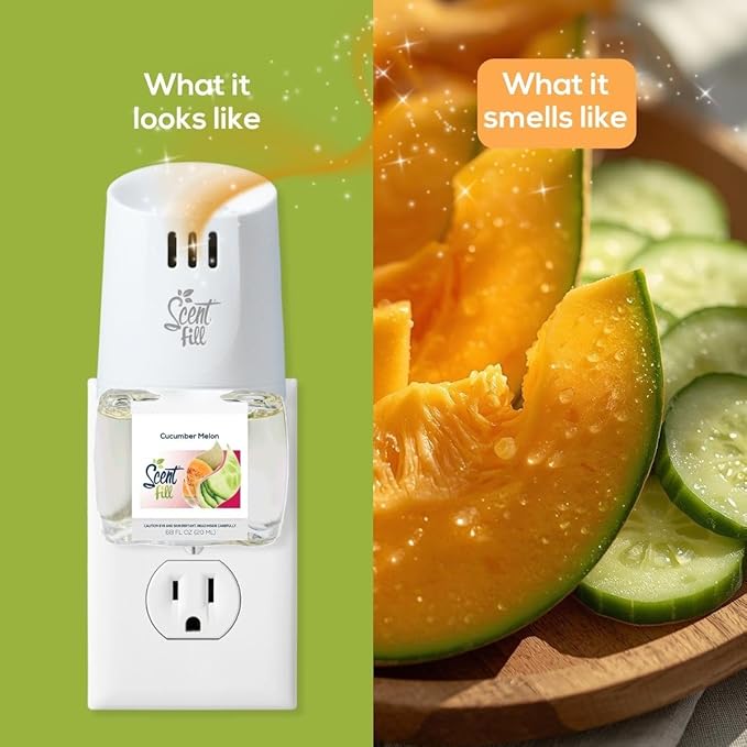 Scent Fill Cucumber Melon Plug in Air Freshener, Scented Oil Refills, 2 Refills + Diffuser
