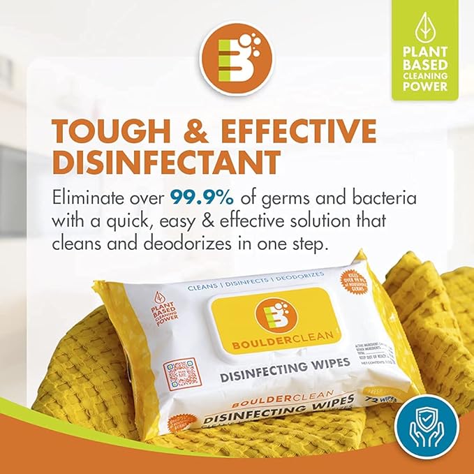 Boulder Clean Disinfecting Wipes, Sugared Lemon Scent, Disinfecting Surface Wipes, Cleans & Deodorizes, No Harsh Chemicals, Moisture-Lock Lid, Biodegradable, 72 Count (Pack of 12)