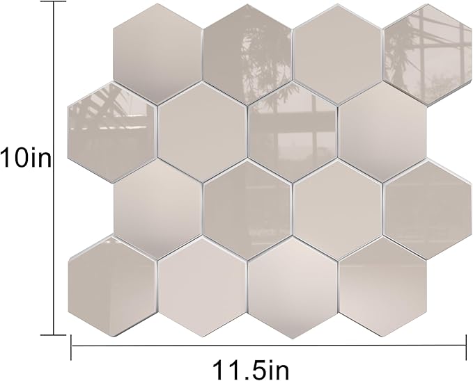 Thickened Hexagon Peel and Stick Tile Backsplash, New Upgrade Glossy and Matte Beige Waterproof Stick on Backsplash, Self-Adhesive Marble Tiles for Kitchen,Bathroom and Bedroom，10-Sheet.
