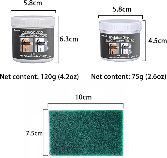 Stainless Steel Rust Stain Remover & Cleaner, Rust Spot Stain Remover for Stainless Steel Appliances and Furniture - Ideal for Grill, Fridge, Knife or Pan & more (75, Grams)