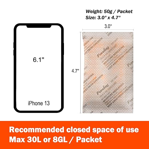 50g x 10 packs Fonday Rechargeable Silica Gel Desiccant Packets Fast Reactivate Desiccant Bags Moisture Indicating Orange to Green