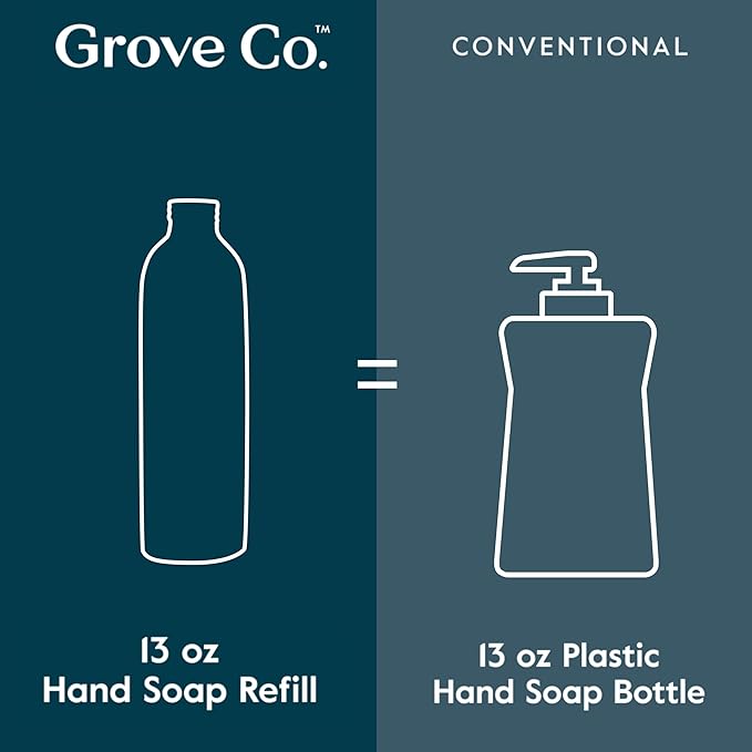 Grove Co. Hydrating Gel Hand Soap Refills (3 x 13 Fl Oz) | Plastic-Free Liquid Hand Soap Refill Set, Leaves Hands Soft and Clean, 100% Natural Lemon & Eucalyptus Fragrance