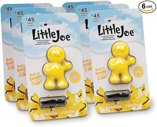 Little Joe 96402-6PK Vanilla Scent Car Air Freshener Vent Clip, Fights Odors for up to 45 Days, Long-Lasting Freshness, Cute Car Odor Eliminator, Pack of 6