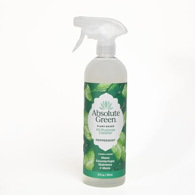 Absolute Green All Purpose Cleaner Spray, Non-Toxic, Kitchen, Bath, Countertop, Stainless, Safe around Kids + Pets, Natural Peppermint Scent, 25 oz (2 Pack)