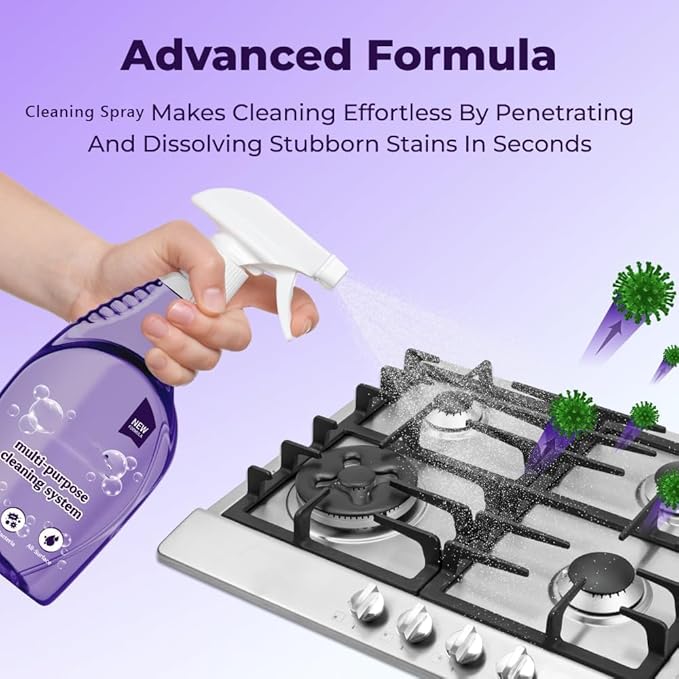 Clean All Purpose Spray Cleaner for Ovens - Multipurpose Foam Cleaning System - The Solution for Every Stain, Spray Oven Cleaner with Concentrated Cleaning Tablets (1Bottle+18pcs Tablets)