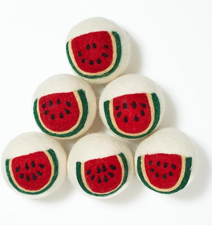 Upcycled Oversized New Zealand Wool Dryer Ball Set Watermelon Design, Handmade Fair Trade Eco Friendly Reusable Wool Dryer Balls for Faster Drying and Softening