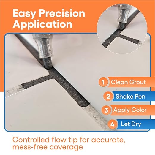 Dark Gray Grout Paint Pen Tile Grout Colorant & Sealer Marker, Quick-Dry, Ideal for Bathroom, Shower, Kitchen Tiles Restores Grout Lines, 3 Adjustable Tips (2-3 mm) 2 Pack