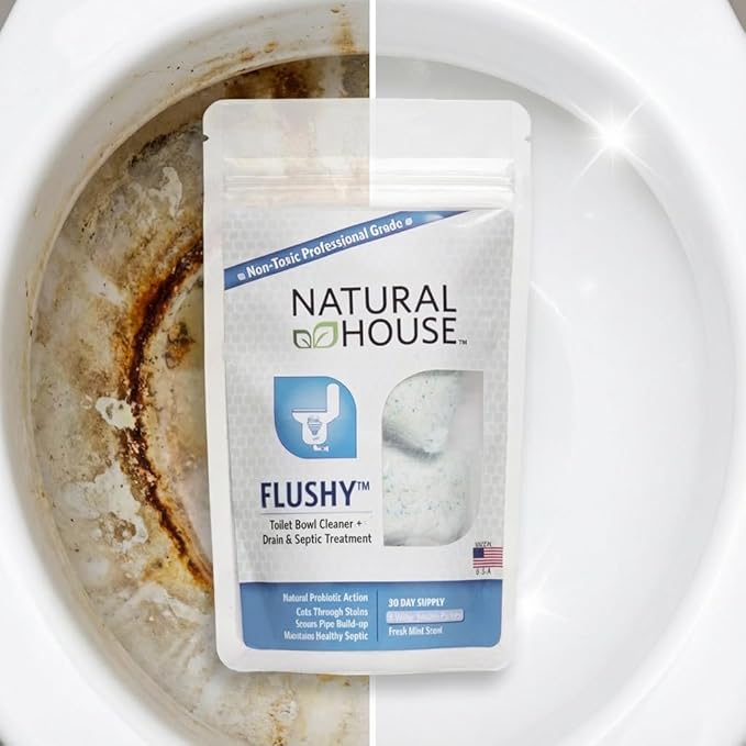 Natural House Flushy - Probiotic Toilet Bowl Cleaner Pods - Septic Safe - Removes Hard Water Stains - Fresh Mint Scent - 60 count