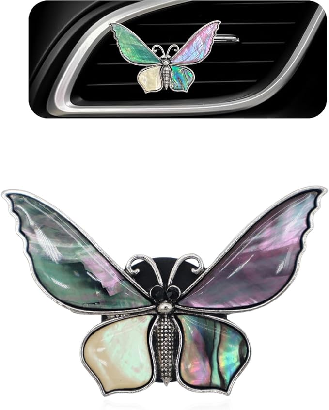 Butterfly Car Decor,Butterfly Air Vent Clip Car Air Freshener,Glamorous Natural Abalone Shell Butterfly Lucky Decorations Accessories for Women