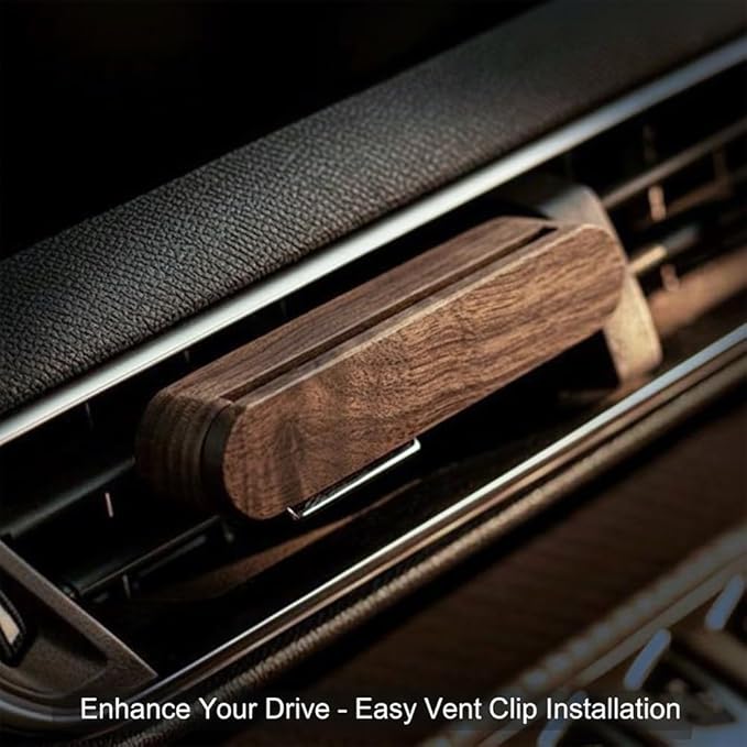 2 Pack Natural Walnut Wood Car Vent Clip Air Freshener, Refillable Aroma Diffuser with 8 Absorber Sticks, Elegant Design for Auto, Home, Office