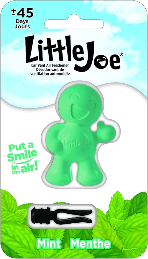 Little Joe 96406 Fresh Mint Scent Car Air Freshener Vent Clip, Fights Odors for up to 45 Days, Long-Lasting Freshness, Cute Car Odor Eliminator, Pack of 1