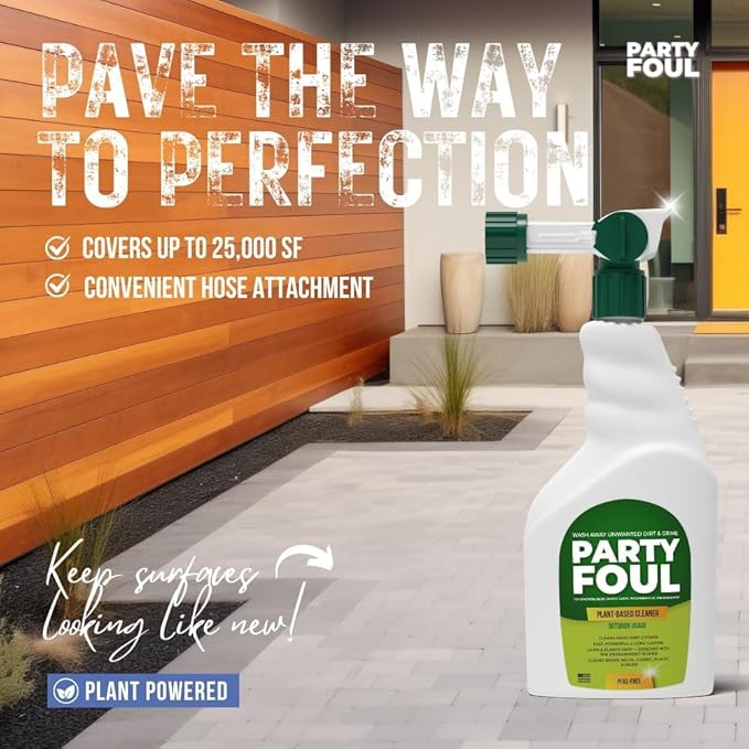 Party Foul Plant-Based Cleaner Spray Refill | Eco-Friendly, Vegan Formula for Tiles, Counters, Granite, Metal, Glass, Wood & More | Natural I For Decks, Patios, BBQ Spills, Outdoor - 1 Gallon