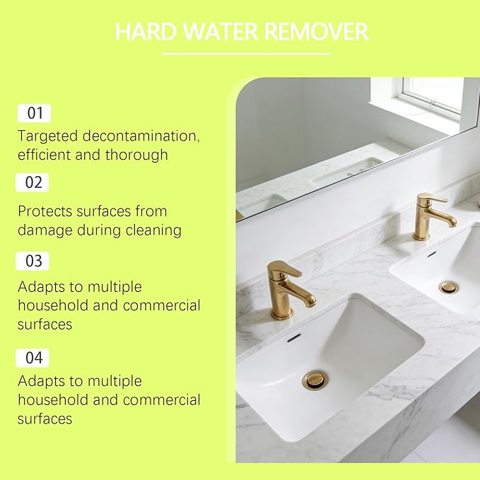 Hard Water Remover, Shower Cleaner for Shower, Glass, Toilet, Water Pipe, Limescale Buildup Remover All-Purpose Bathroom Cleaner for Glass, Shower Doors, Tiles, Toilet, Tub, Sink & Water Pipes