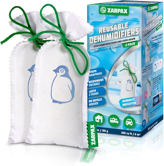 Household Mini Moisture Absorbers | 5.5oz SET OF 2 Reusable Dehumidifier Bags | Closet Humidity Absorber | Absorbs Moisture Damp Bad Odours | Closet Dehumidifier 100% Leakproof