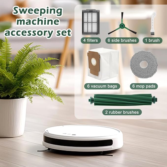 25 Pcs Replacement Accessories Kit for i-Robot Room ba Plus 405/505 Combo Robot Vacuum Cleaner, 2 Main Brushes 6 Dust Bags 6Side Brushes 6 Mop Pads 4 Filters 1 Cleaning Brush