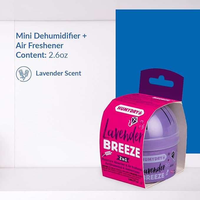 HUMYDRY Moisture Absorber Device, Mini Pack of 12 of 2.6oz, Small Space Dehumidifier and Air Freshener with Lavender Scent, Non Electric Humidity Absorber for Closet Bedroom and Compact Areas