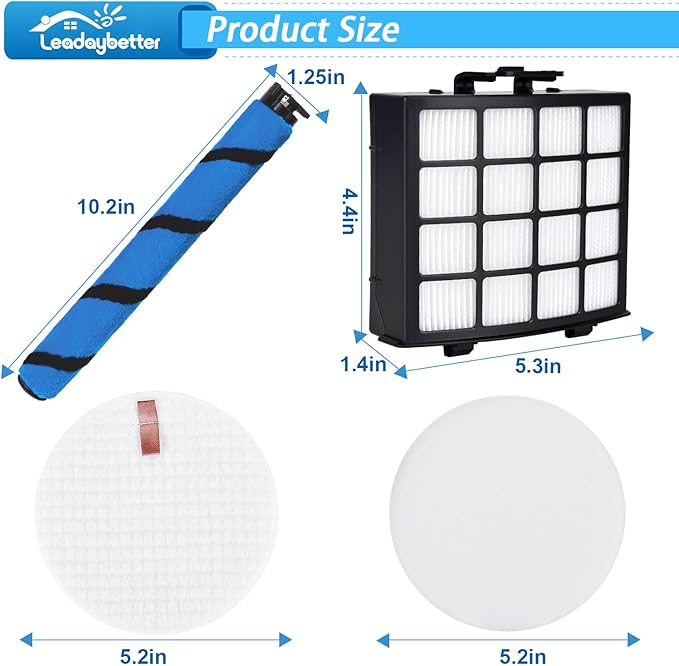 Leadaybetter Filter Replacement for Shark AZ2000 UV2500 AZ2002 AZ2000W AZ2001AMZ Vertex DuoClean PowerFin, Part XHFAZ2000 XFFKAZ2000#1483FC2000, 2 + 4 Filters, 1 Soft Brushroll