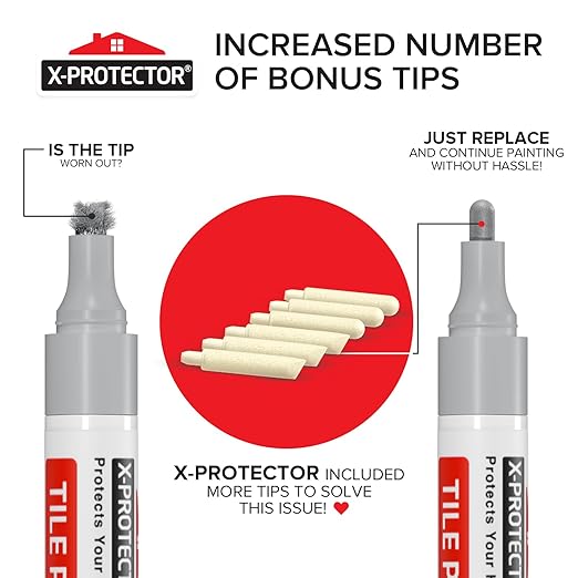 X-Protector Water Based Grout Marker - 2 PCS with 8 Tips, Light Gray