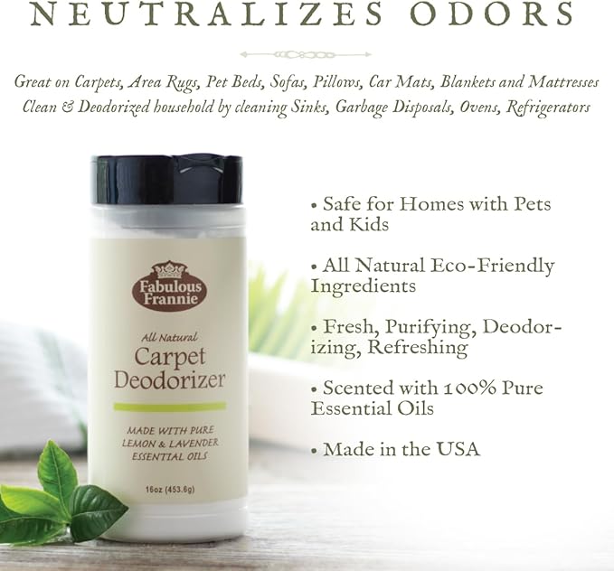 Fabulous Frannie All Natural Ingredients No Synthetics Lemon - Lavender Scent Carpet Refresher made with Pure Essential Oils 13 Ounce (Pack of 1)