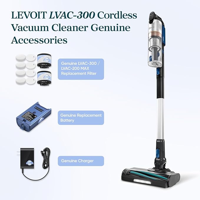 LEVOIT LVAC-300 / LVAC-200 MAX Vacuum Cleaner Replacement Filter, 4 Pre-Motor Filters 2 HEPA Filters, White
