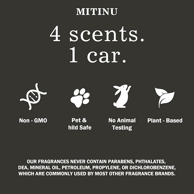 Car Air Freshener – 4-Pack – Long-Lasting Scents with Metal Clip – Amber, Ocean, Teak & Coconut – Aromatherapy Vent Diffuser & Auto Odor Eliminator