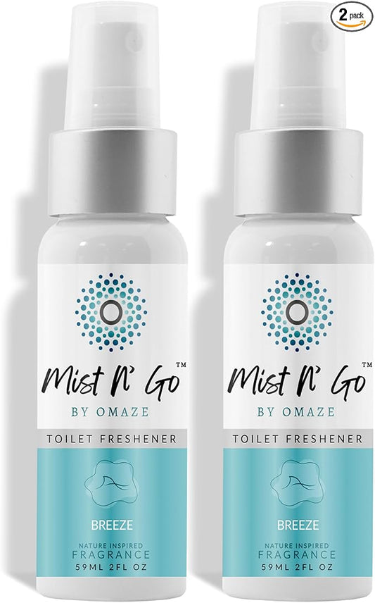 Mist N??Go by Omaze Travel Bathroom Spray for Toilet Spray Odor Eliminator - Travel Toilet Spray for Bathroom Air Freshener Spray for Bathroom Deodorizer - Breeze Regular Size (2oz x2)