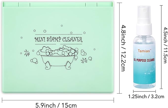 Briartw Stamp Cleaning Kit:Green Stamp Scrubber & All-Purpose Stamp Cleaner Spray | Dual-Sided Cleaning Pad for Rubber, Clear, Cling & Foam Stamps | Complete Care for Water-Based & Permanent Inks