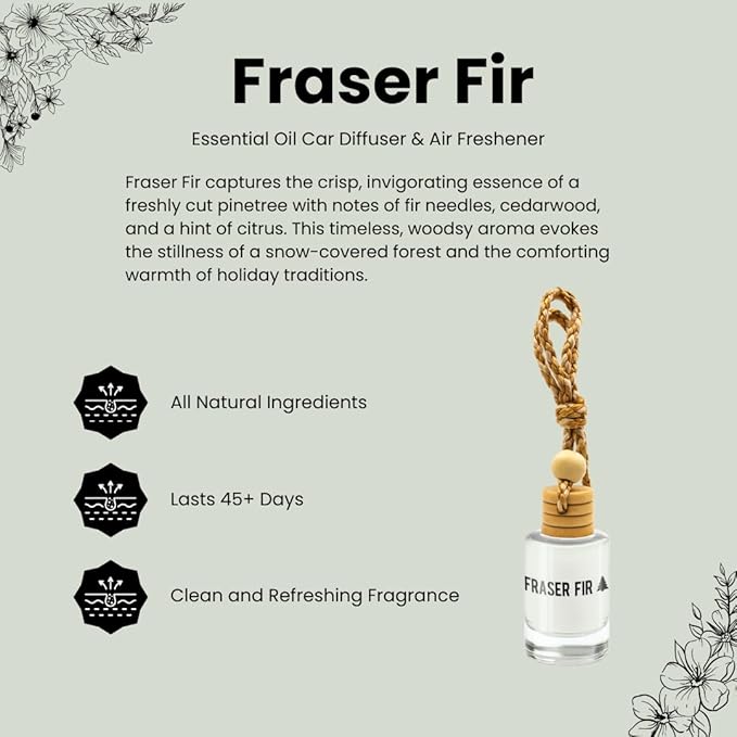 Fraser Fir Seasonal Car & Closet Air Freshener – Hanging Essential Oil Diffuser, Modern and Long Lasting Scent for Car, Bathroom, Closet – 2-Pack Air Freshener for men and women