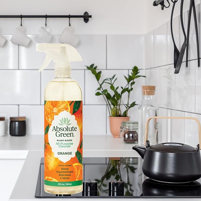 Absolute Green All Purpose Cleaner Spray, Non-Toxic, Kitchen, Bath, Countertop, Stainless, Safe around Kids + Pets, Natural Orange Scent, 25 oz (2 Pack)