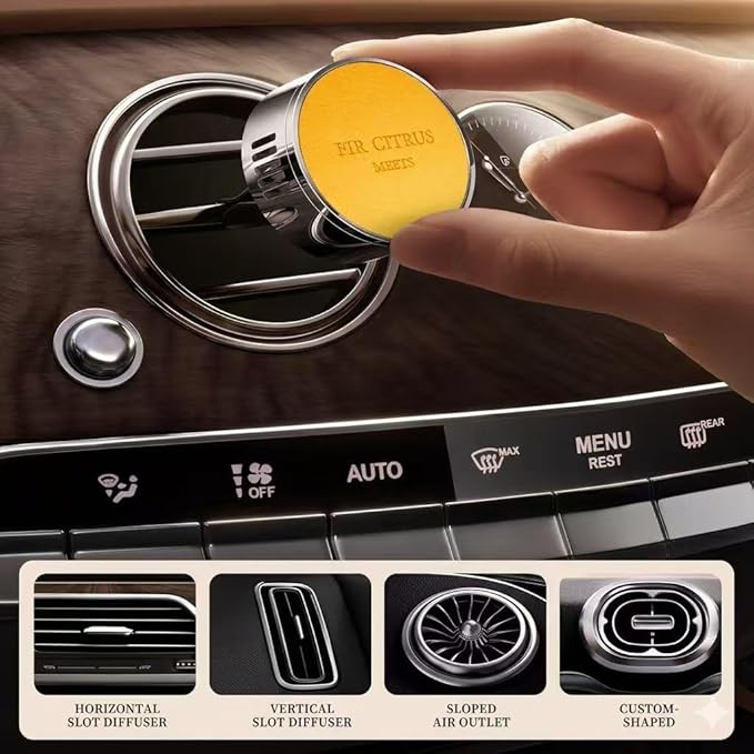 Luxury Leather Car Air Freshener Vent Clip, Premium Metal Vent Clip Design, Multi-Color for selection, Fit for Horizontal/Vertical Vents, Long Lasting for Car Interior.