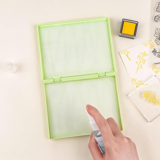 Briartw Stamp Cleaning Kit:Yellow Stamp Scrubber & All-Purpose Stamp Cleaner Spray | Dual-Sided Cleaning Pad for Rubber, Clear, Cling & Foam Stamps | Complete Care for Water-Based & Permanent Inks