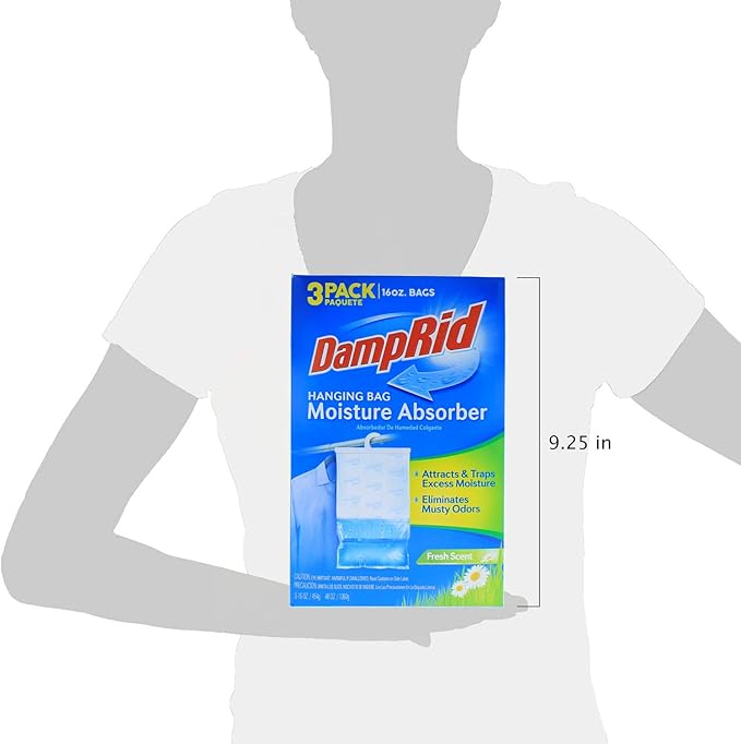 DampRid Hanging Bag, Moisture Absorber, Pack of 3 (16 oz. ea.), 3 Pack, Blue