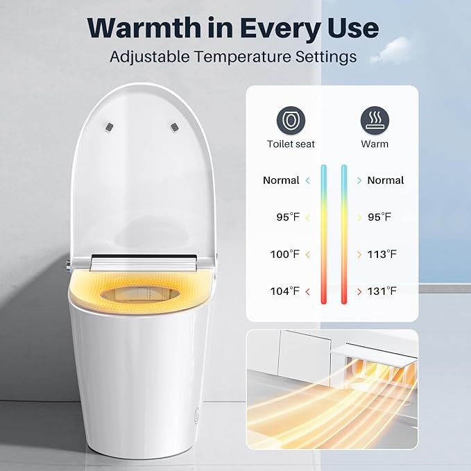 Smart Toilet with Bidet Built in Tank, Auto Open Close Lid, 12" Rough In, Heated Seat Foot Sensor, Rear & Feminine Wash Warm Water Air Dryer Self Cleaning, One-Piece Elongated (ZY695A)