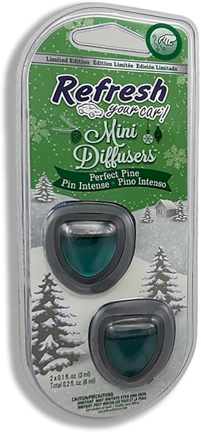 Refresh Car Air Freshener Vent Clip and Mini Car Oil Diffuser, Long-Lasting Odor Eliminator for Up to 90 days, Perfect Pine