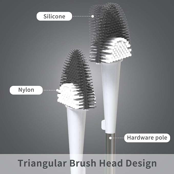 Hillyfe Toilet Brush and Holder Set,Silicone Removable Cleaner Brush,5 PCS Toilet Bowl Cleaner Tablets and Wall-Mount Hook,Ventilation Slots Base for Bathroom Apartment RV Deep Cleaning,White