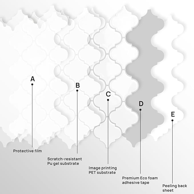 Arabesque Peel and Stick Backsplash for Kitchen, Thicker Design 3D Self Adhesive Wall Tile, 12"x12" Peel and Stick Wall Tiles, 10-Sheet Stick on Tiles for Kitchen and Bathroom (White)