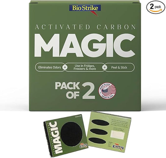 Odor Magic - Activated Charcoal Fridge Deodorizer - Better than Baking Soda - Peel & Stick Kitchen Deodorizer & Air Freshener for Trash Cans, Fridge, Compost, Drawers - Made in USA (1 Pack)
