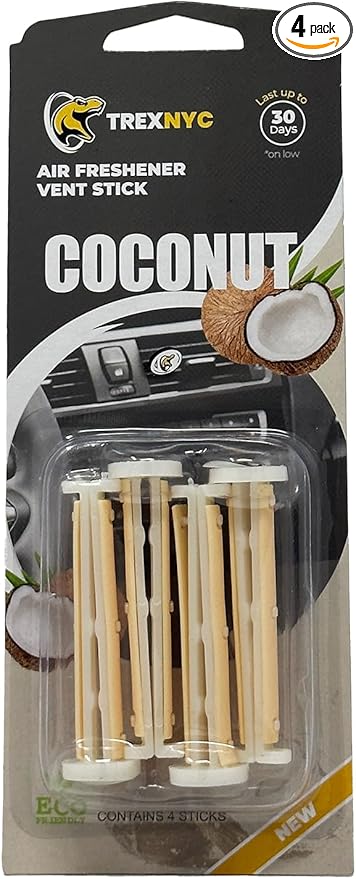 Car Air Fresheners Vent Sticks, Essential Car Odor Eliminator, For Long Lasting Fragrance up to 30 days (Coconut, 1 Pack)