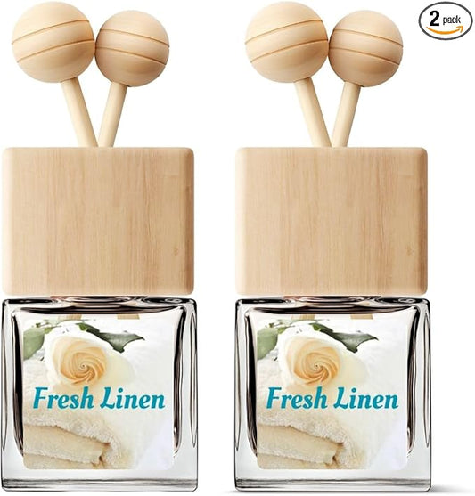 Car Air Freshener | Fresh Linen Scent Car Fresheners for Women & Men | Long Lasting Fragrance Car Clean Cotton Scents | Air Diffuser with Car Vent Clip (2 Pack)