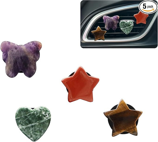 Boho Car Decor,4pcs Natural Stone Car Air Freshener Vent Clips,Butterfly Stars Heart Crystal Stones Dashboard Decoations Hippie Accessories for Women,Best Wishes for Lover Friends
