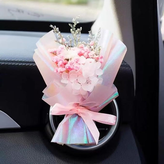 Fresh Flowers Mini Dried Flowers Bouquet for Car Air Vent Clips, Car Air Outlet Perfume Decoration Air Fresheners Interior Accessories,Automotive Air Fresheners (Pink, Random fragrance)