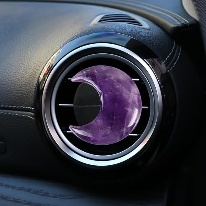 4 Pcs Crystal Moon Air Vent Clips, Quartz Moon Style Car Air Fresheners, Cute Car Decoration & Interior Decor Accessories for Women & Men (Purple)