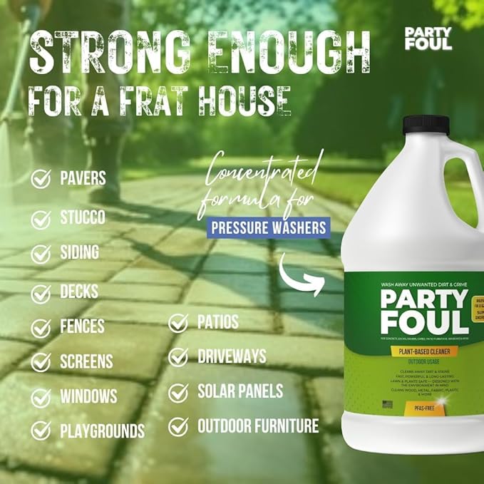 Party Foul Plant-Based Cleaner Spray Refill | Eco-Friendly, Vegan Formula for Tiles, Counters, Granite, Metal, Glass, Wood & More | Natural I For Decks, Patios, BBQ Spills, Outdoor - 1 Gallon