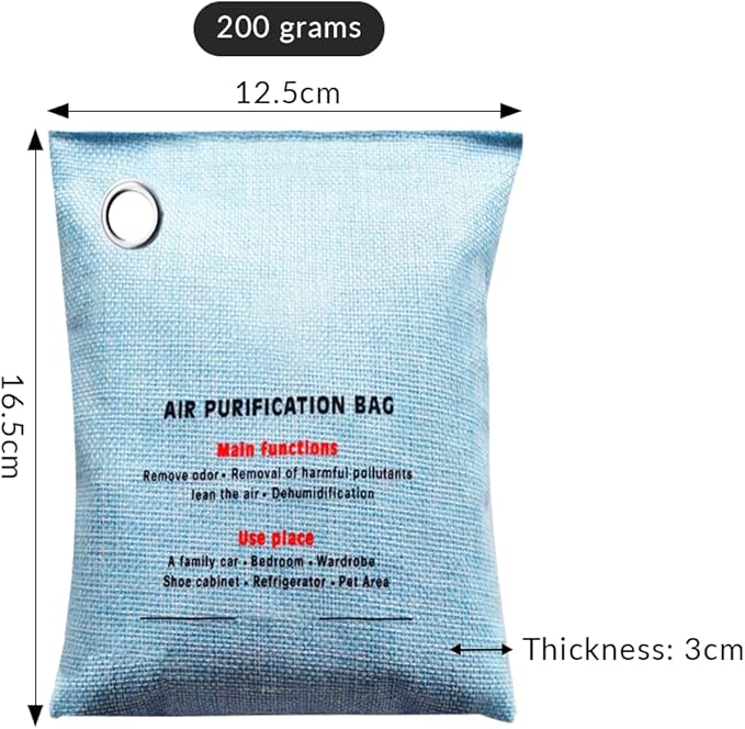 2 Bags Natural Air Purifying Bag | Bamboo Charcoal Odor Absorber for Home & Car | Closet Odor Eliminator, Small Room Deodorizer & Car Air Freshener | Charcoal Bags (200g light blue, Unscented)