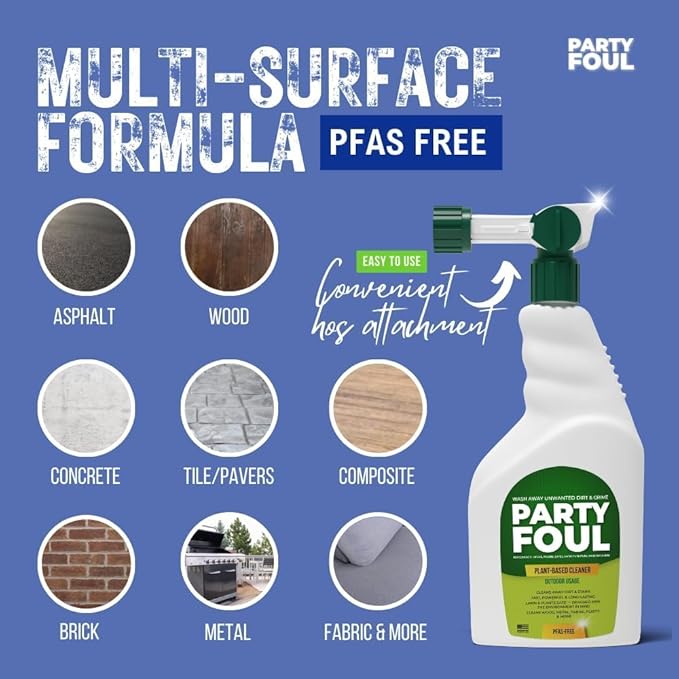 Party Foul Plant-Based Cleaner Spray Refill | Eco-Friendly, Vegan Formula for Tiles, Counters, Granite, Metal, Glass, Wood & More | Natural I For Decks, Patios, BBQ Spills, Outdoor - 1 Gallon