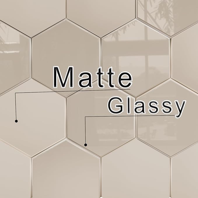 Thickened Hexagon Peel and Stick Tile Backsplash, New Upgrade Glossy and Matte Beige Waterproof Stick on Backsplash, Self-Adhesive Marble Tiles for Kitchen,Bathroom and Bedroom，10-Sheet.