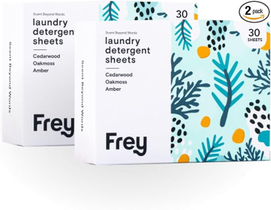 FREY Laundry Detergent Sheets – Cedar Grove Scent | Plant-Derived | 60 Sheets (Pack of 2)