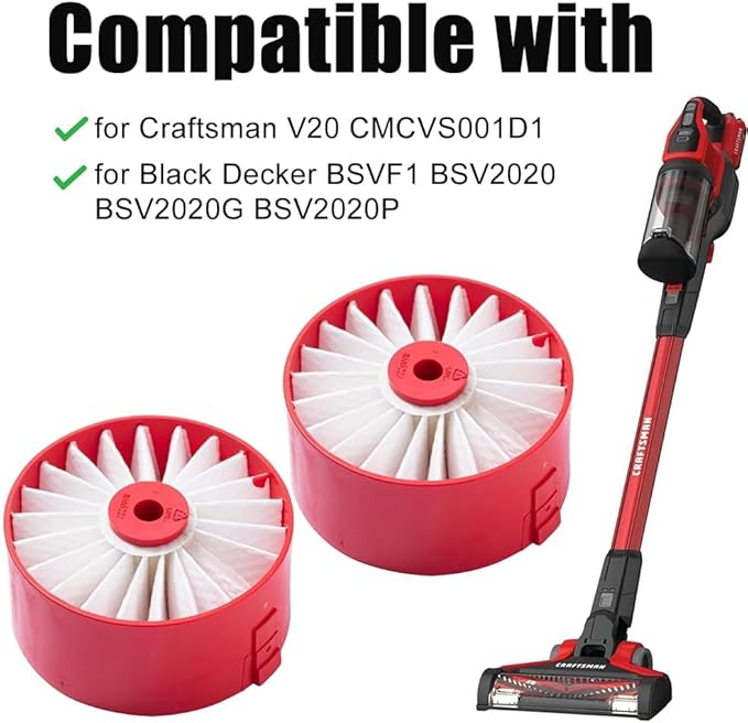 2 Pack N858184 HEPA Filters Replacement for Craftsman V20 Cordless Stick Vacuum CMCVS001D1, for Black Decker BSVF1 BSV2020 BSV2020G BSV2020P Vacuum Cleaner