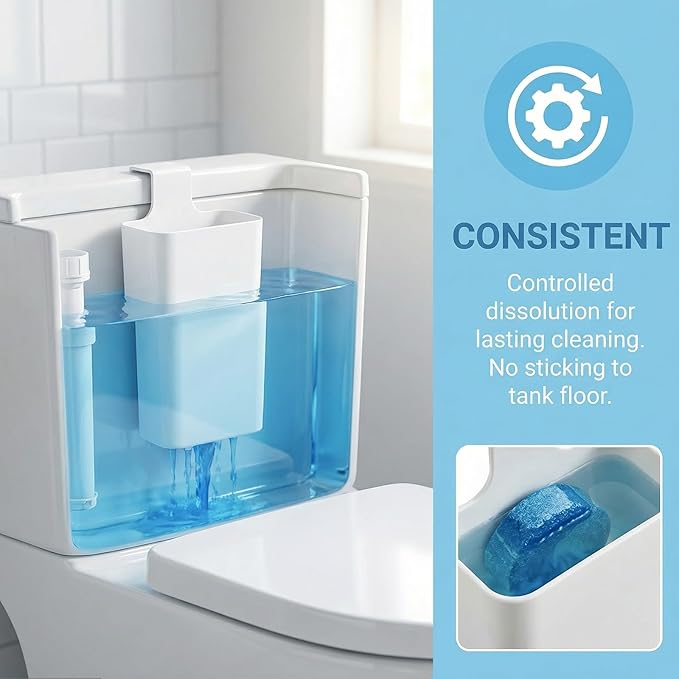 Toilet Tank Tablet Holder, 2 Pack Clip-On Toilet Cleaner Tablet Dispenser Box with Bottom Water Ports for Even Dispersion