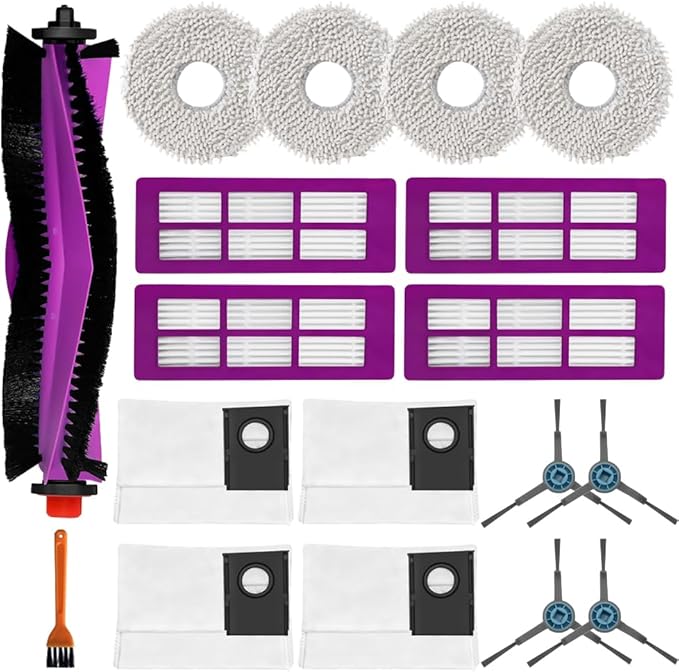 J15 Pro Ultra Replacement Parts Accessories Compatible with Eureka J15 Ultra Robot Vacuum Cleaner, Including 1 Main Brush, 4 Hepa Filters, 4 Mop Pads, 4 Dust Bag, 4 Side Brushes